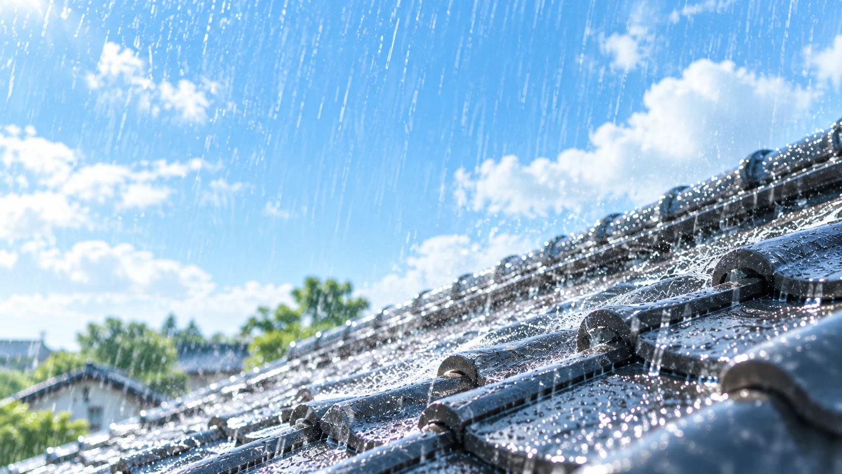 雨の中の屋根・雨漏り修理イメージ